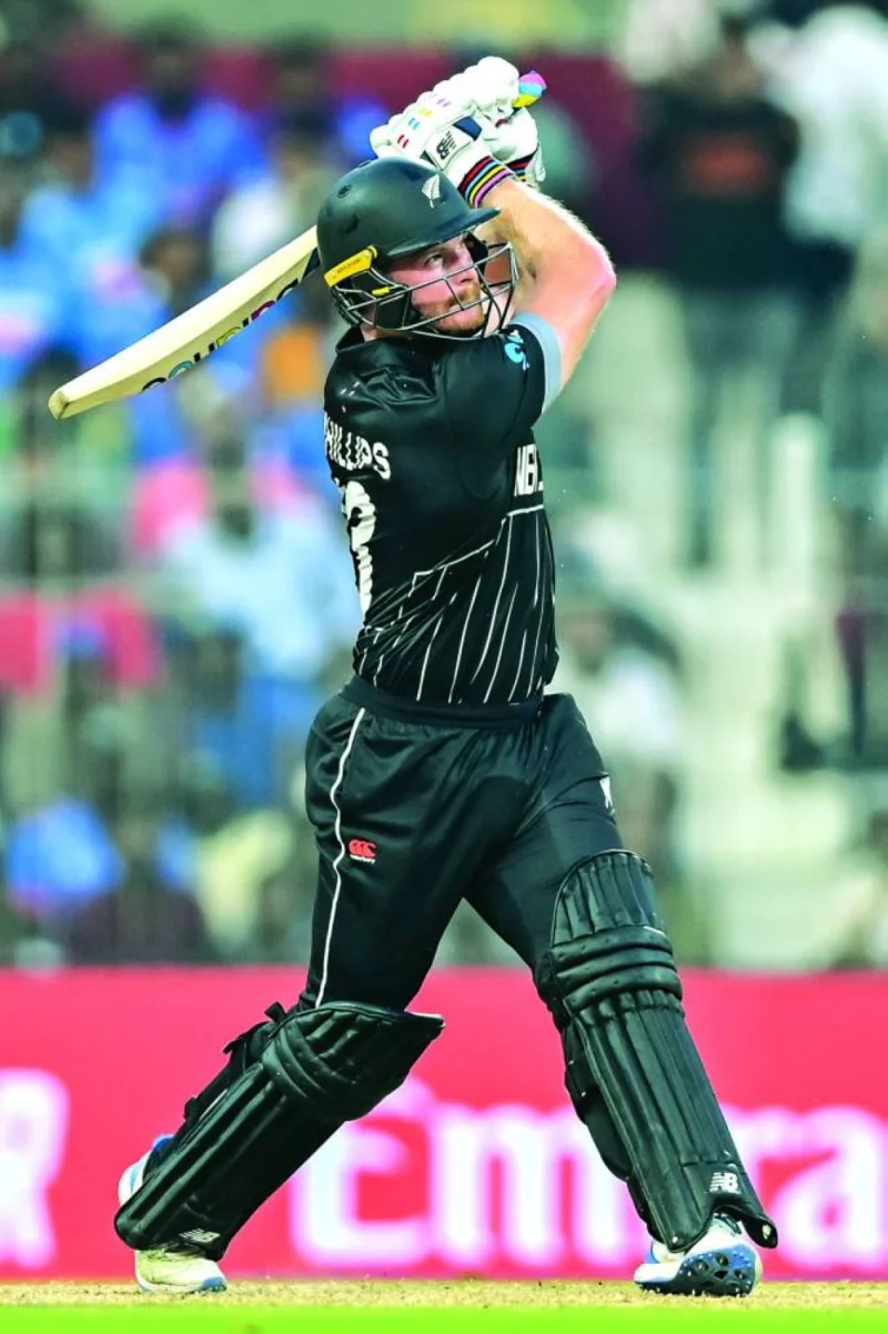 New Zealand’s Glenn Phillips plays a shot during the ICC Cricket World Cup one-day international match against Afghanistan at the in Chennai. (AFP)