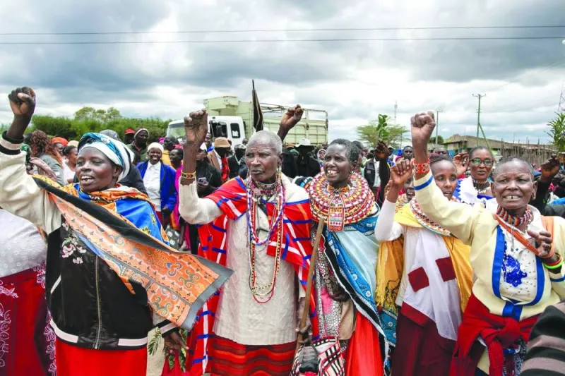Victims of British Army Training Unit in Kenya (Batuk) training activities and their families hold a demonstration following a meeting with their legal representatives and civil activists in Nanyuki town, Laikipia county, on Friday.