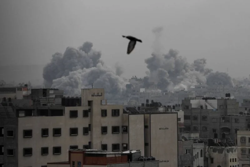 Plumes of smoke rise during Israeli strikes in Gaza City, on Sunday. REUTERS