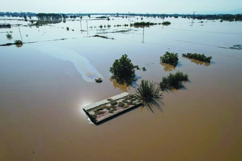 
A flooded area is seen in the aftermath of Storm Daniel, in Megala Kalyvia, Greece, on September 9, 2023. 