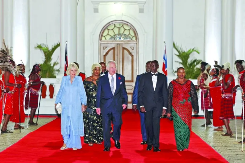 Queen Camilla, King Charles III, William Ruto, President of Kenya, and Rachel Ruto, First Lady of Kenya are seen before a State Banquet hosted by President Ruto at State House, along with distinguished guests from Kenya and the United Kingdom in Nairobi, on Tuesday.
