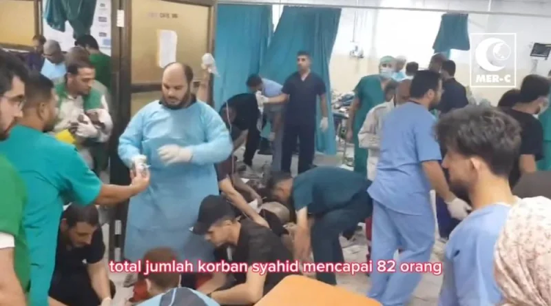 People and medical staff attend to the injured, in a hospital in Beit Lahiya, Gaza in this screengrab obtained from a social media video released on Wednesday. Mer-C/via REUTERS 