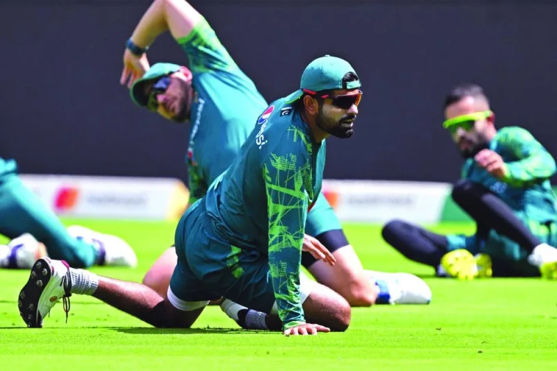 Pakistan’s captain Babar Azam attends a practice session in Bengaluru on Friday. (AFP)