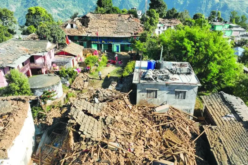 
An aerial picture shows damaged buildings in Jajarkot district following an overnight 5.6-magnitude earthquake.  
