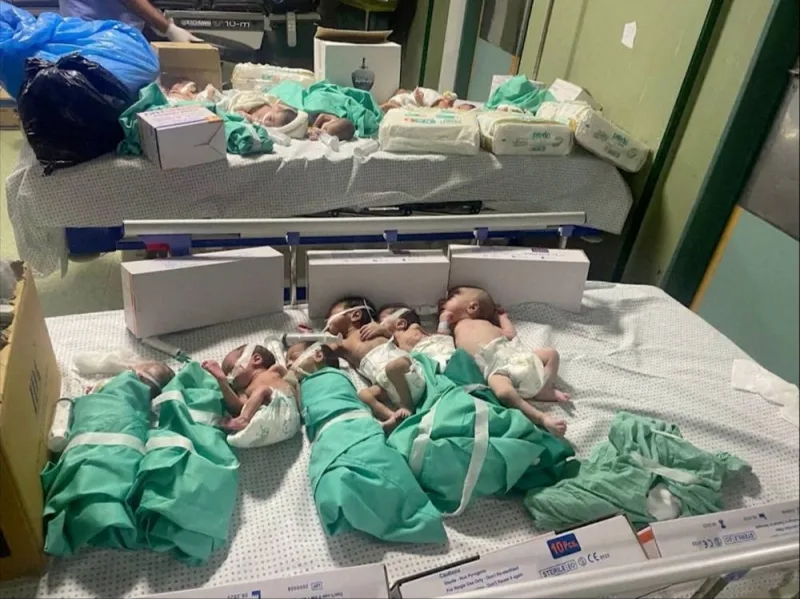 Screen grab from a handout video shows newborns placed in bed after being taken off incubators in Gaza&#039;s Al Shifa hospital after power outage, amid the ongoing conflict, in Gaza City, Gaza.