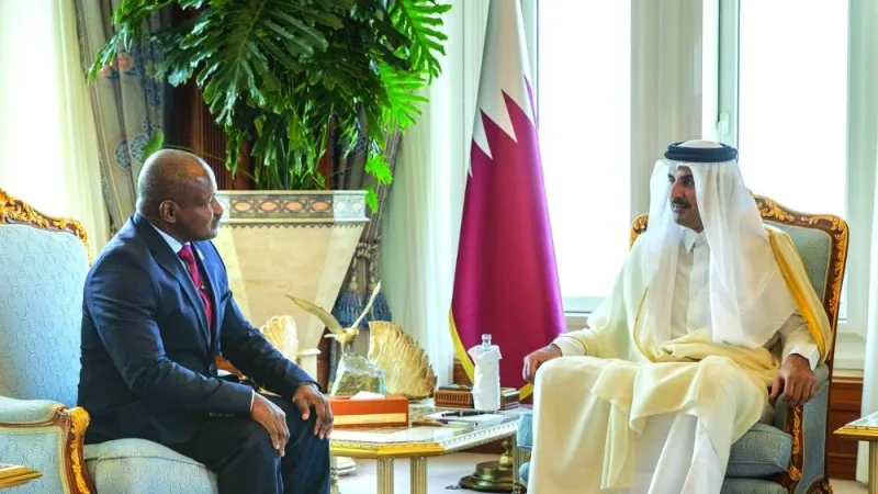 His Highness the Amir Sheikh Tamim bin Hamad al-Thani receives the credentials of the Ambassador of he United Republic of Tanzania Mohamed Habibu Awesi.