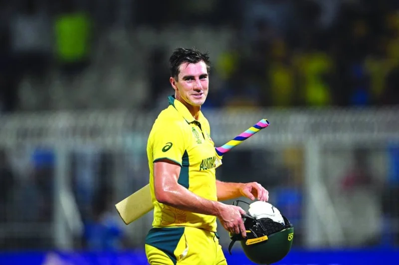 Australia&#039;s captain Pat Cummins celebrates his team&#039;s win at the end of the 2023 ICC World Cup semi-final against South Africa at the Eden Gardens in Kolkata on Thursday. (AFP) 