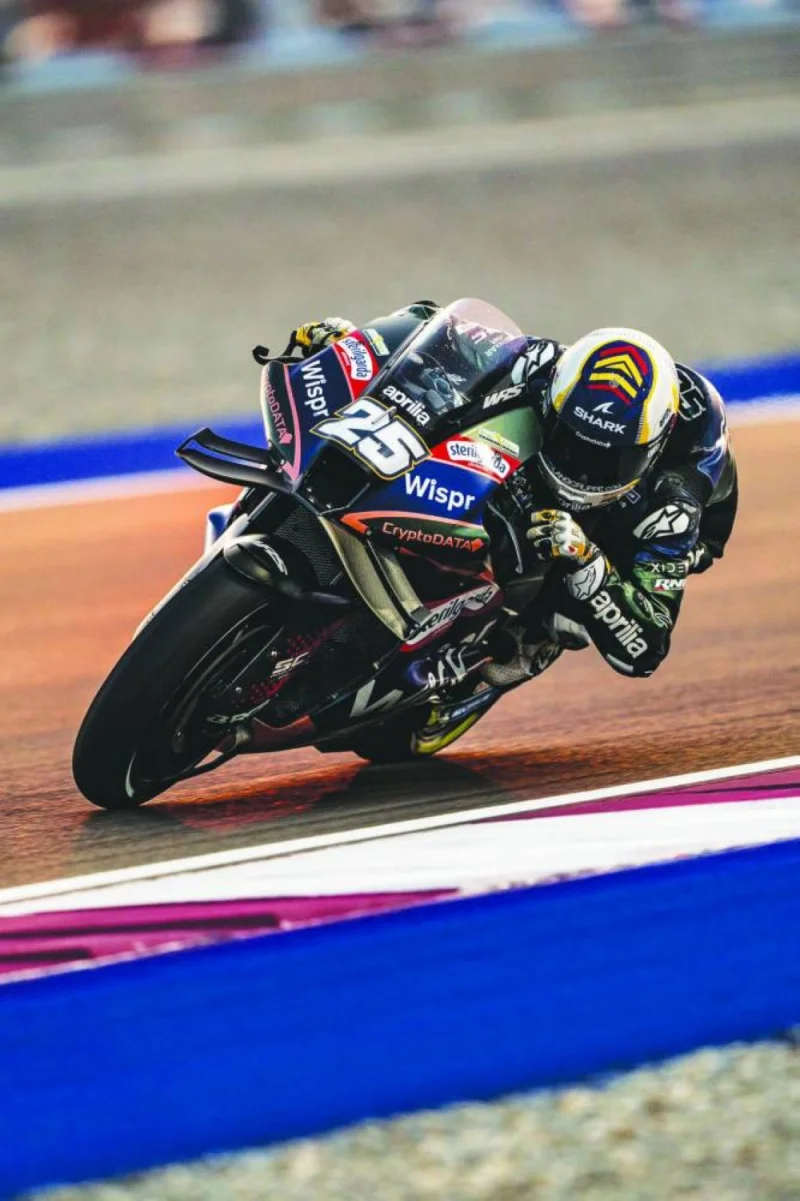 RNF Aprilia’s Raul Fernandez in action during the second practice session of the MotoGP Grand Prix of Qatar at the Lusail International Circuit yesterday.