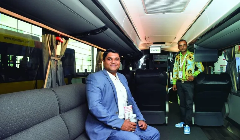 Mohammed Ateeq inside the bus exhibited at the QTM 2023. PICTURE: Thajudheen