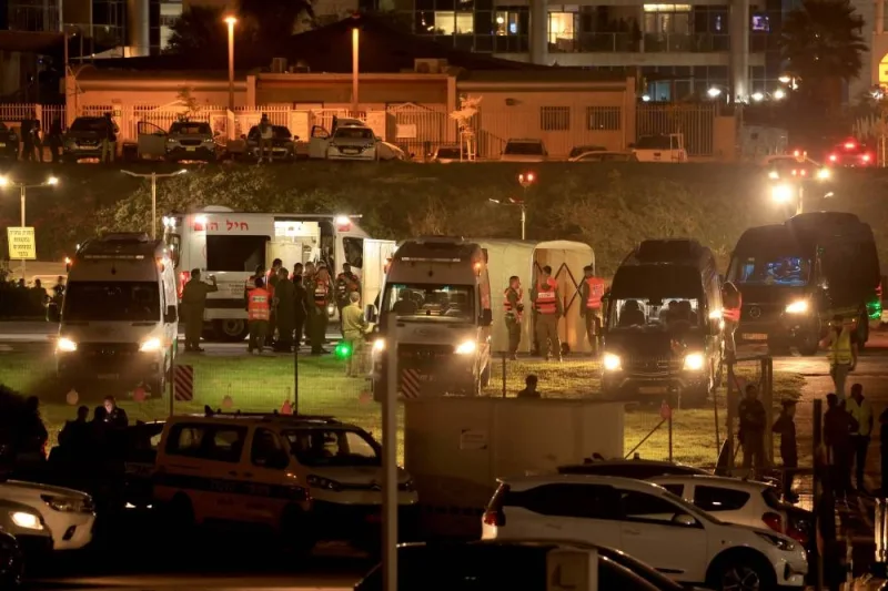 Israeli security forces stand next to ambulances waiting outside the helipad of Tel Aviv&#039;s Schneider medical centre on Friday, amid preparations for the release of Israeli hostages held by Hamas in Gaza in exchange for Palestinian prisoners later in the day. AFP