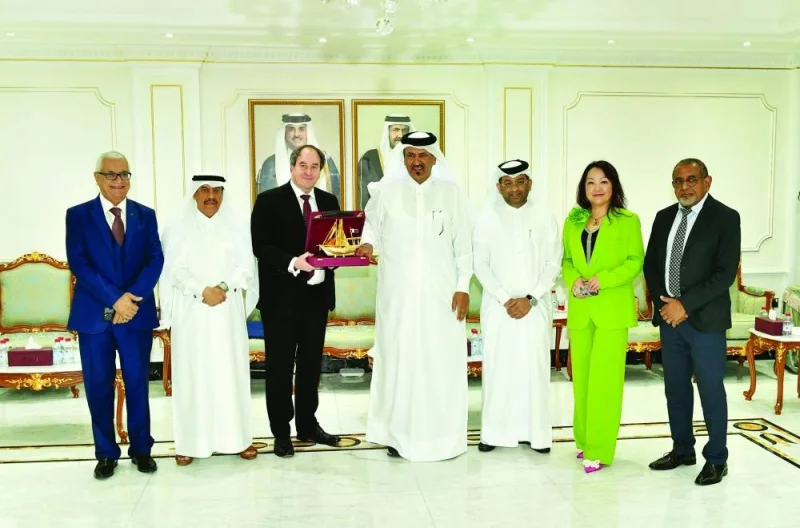 Qatar Chamber officials receiving the delegations from UK-based Liverpool John Moores University and Oryx Universal College (OUC) in Qatar.