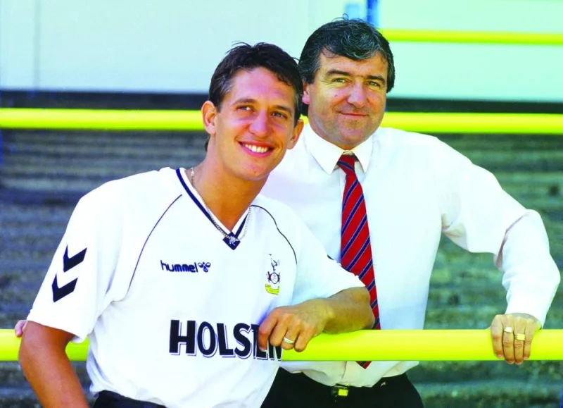 
Gary Lineker with his manager Terry Venables after signing for Tottenham Hotspur at White Hart Lane in this June 23, 1989 file photo. (Reuters) 