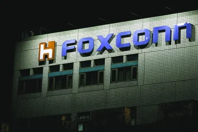 The logo of Foxconn is seen outside a building in Taipei. Hon Hai, also known as Foxconn, and other Taiwanese electronics manufacturers continue to diversify their businesses outside of China as tensions rise between Washington and Beijing.