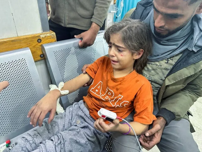 A Palestinian girl wounded in an Israeli strike on a house receives medical attention, at Nasser hospital in Khan Younis in the southern Gaza Strip, on Friday. REUTERS