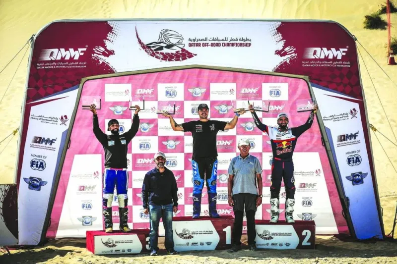 
Riders in action in motorcycle class of the penultimate round of the 2023 Qatar Off Road Championship. 
 