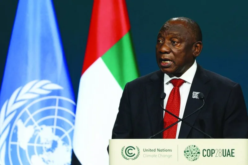 South Africa’s President Cyril Ramaphosa speak at the UN climate summit in Dubai, yesterday.