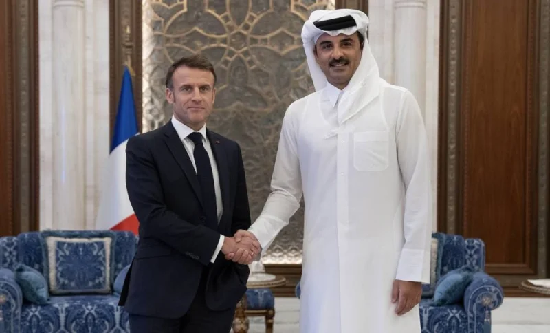 His Highness the Amir Sheikh Tamim bin Hamad al-Thani receives President of the friendly French Republic Emmanuel Macron.