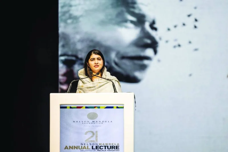 
Nobel Peace Prize laureate Malala Yousafzai delivers the 21st Nelson Mandela Annual Lecture at the Johannesburg Theatre in Johannesburg yesterday.  (AFP) 