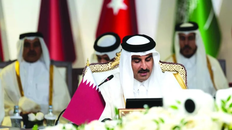 His Highness the Amir Sheikh Tamim bin Hamad al-Thani addressing the leaders of the GCC summit in Doha Tuesday.