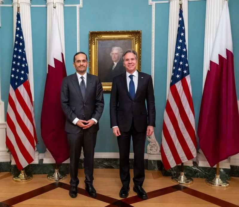 HE Sheikh Mohamed bin Abdulrahman bin Jassim al-Thani with Antony Blinken in Washington.