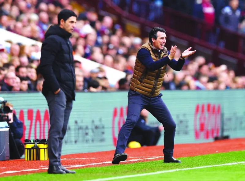 
Unai Emery (right), Mikel Arteta’s predecessor at Arsenal, has overseen 14 successive home Premier League wins, with Aston Villa sitting third in the table. (Reuters) 