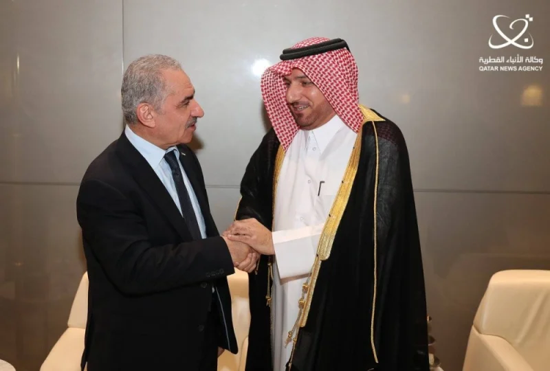  HE the Director of Protocol Department in the Ministry of Foreign Affairs Ibrahim Yousif Fakhroo receives the Prime Minister of Palestine Mohammad Shtayyeh.