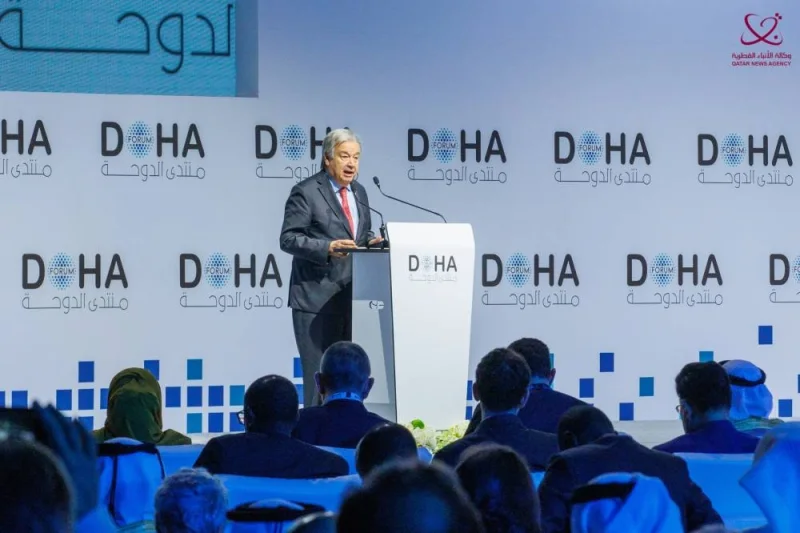 Addressing the Doha Forum 2023 opening session, Guterres thanked His Highness the Amir Sheikh Tamim bin Hamad Al-Thani and the government of Qatar for their mediation efforts to reach a humanitarian pause in the Gaza Strip