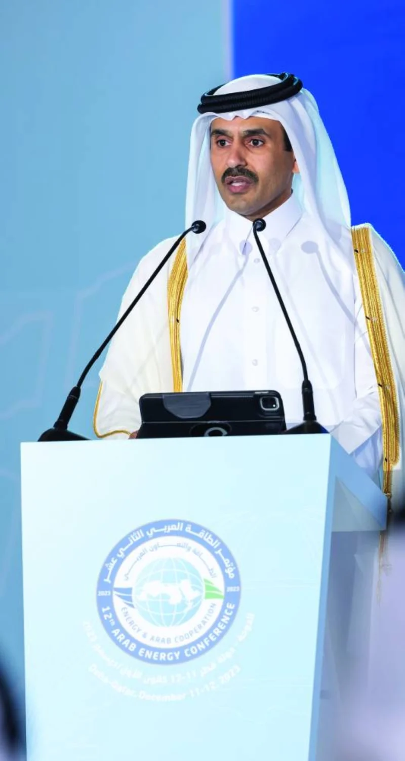HE the Minister of State for Energy Affairs Saad Sherida al-Kaabi delivering keynote address at 12th Arab Energy Conference in Doha on Monday.