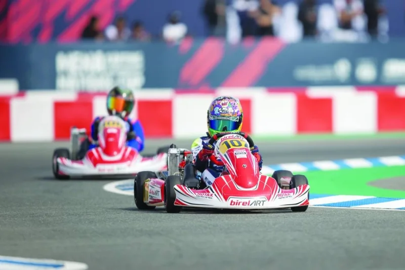 Young drivers compete during the Mena Karting Championship Nations Cup 2023 at the Lusail International Circuit’s karting track yesterday.