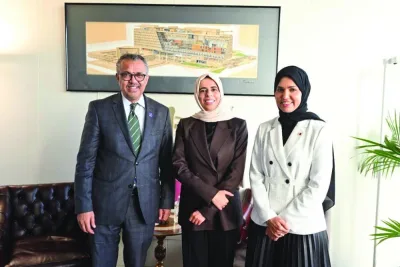 HE the Minister of State for International Co-operation at the Ministry of Foreign Affairs Lolwah bint Rashid AlKhater meets with World Health Organisation Director-General Tedros Adhanom Ghebreyesus in Geneva.
