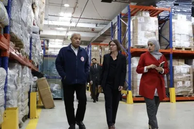 The president of the International Committee of the Red Cross Mirjana Spoljaric with the president of Palestine Red Crescent Society Dr Younis Al-Khatib during her visit to the West Bank on December 15.
