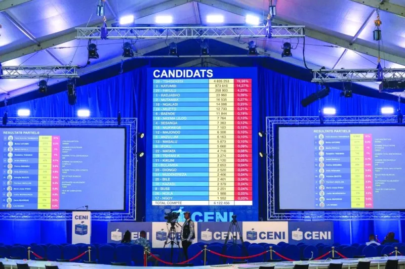 
This photograph taken on Wednesday shows presidential election results publication screens at the Bosolo operations and results centre during the day of the publication, in Kinshasa. 