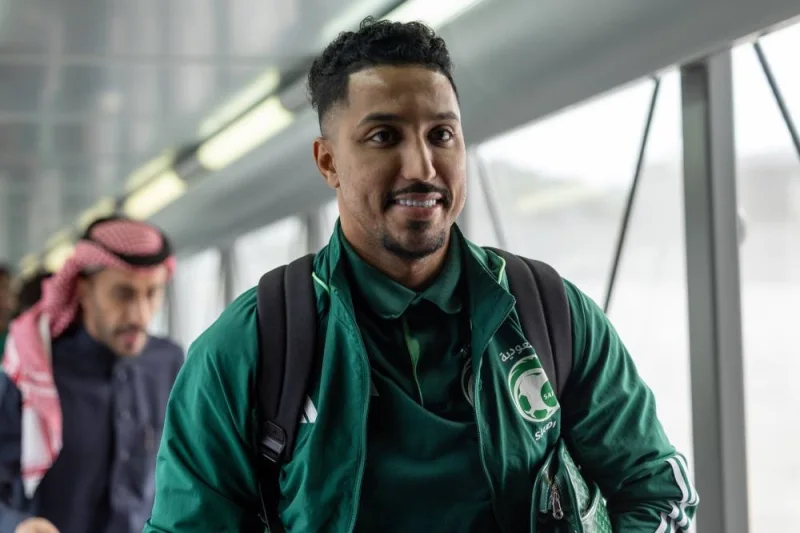 
Saudi star Salem al-Dawsari is all smiles as he arrives in Doha. 