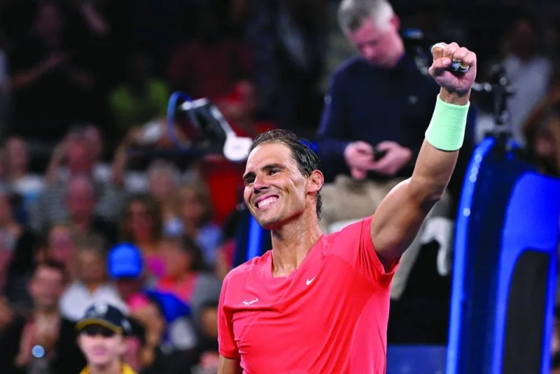 Spain’s Rafael Nadal celebrates winning his match against Austria’s Dominic Thiem at the Brisbane International in Brisbane on Tuesday. (AFP)