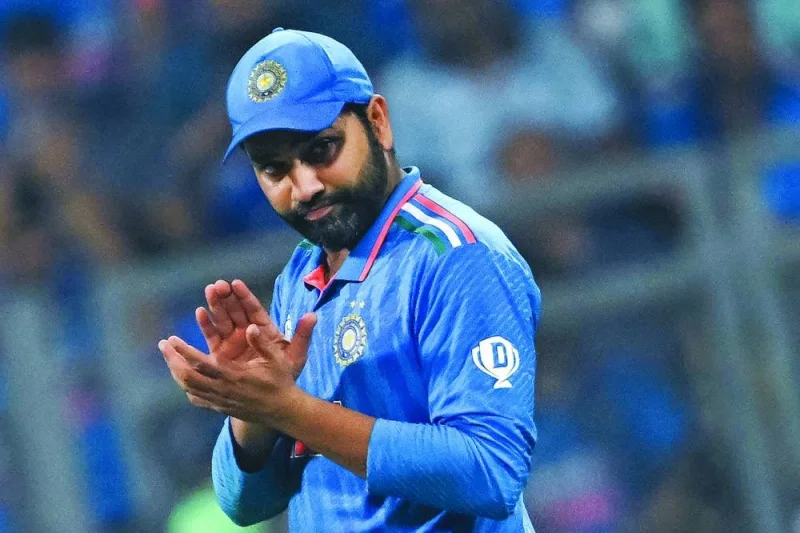 
India’s captain Rohit Sharma gestures during the ICC World Cup semi-final against New Zealand at the 
Wankhede Stadium in Mumbai on Wednesday. (Reuters) 