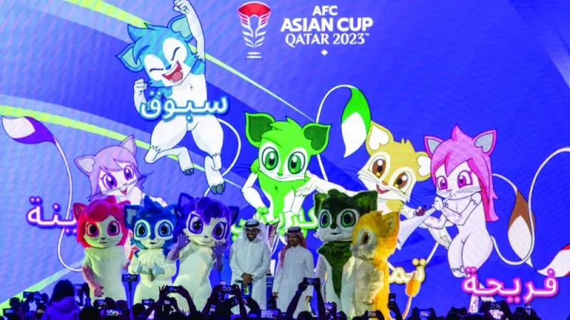 The mascots of the AFC Asian Cup Qatar 2023 - Saboog, Tmbki, Freha, Zkriti and Traeneh - were unveiled in December 2023 at a special ceremony at the Barahat Msheireb in  MDD.