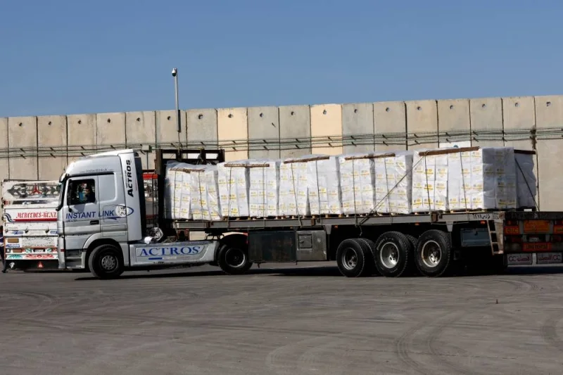 A truck carrying humanitarian aid manoeuvres at the Kerem Shalom crossing en route to the Gaza Strip in southern Israel, on Wednesday. REUTERS