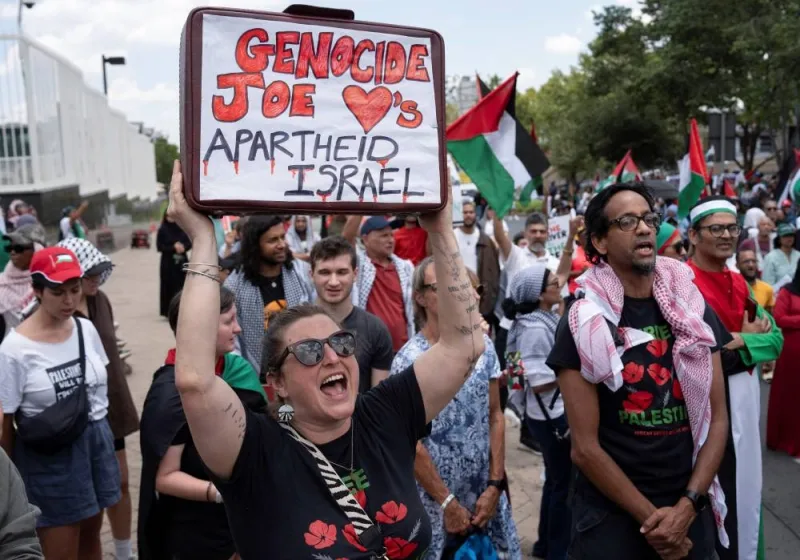 Pro-Palestinian protesters gather at the US Consulate General to protest against the ongoing Israeli military actions in Gaza, in Johannesburg, South Africa, on Saturday. REUTERS