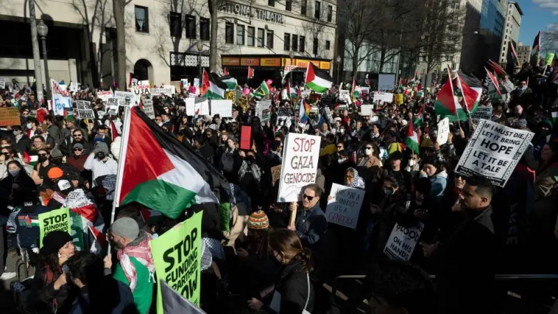 Protesters rally during the "March on Washington for Gaza" in Washington, DC, on Saturday. AFP