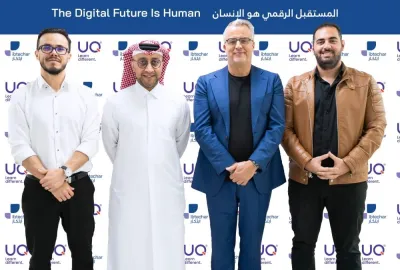 Nayef al-Ibrahim, CEO and co-founder of Ibtechar, and Thierry Lescrauwaet, CEO of UQ, are joined by the rest of the team.