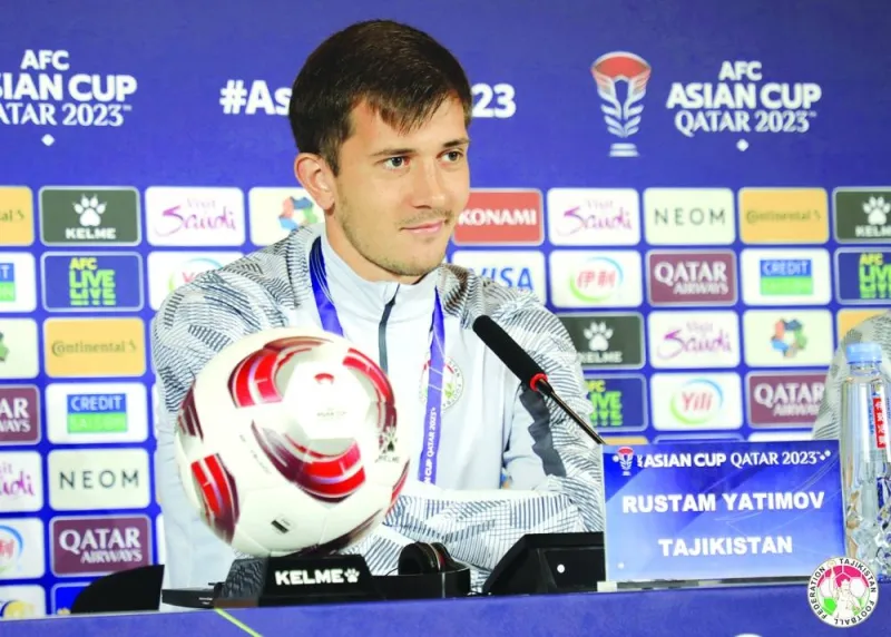 Tajikistan’s goalkeeper Rustam Yatimov at a press conference on Tuesday.