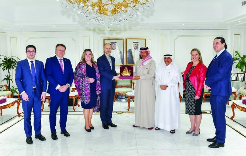 Qatar Chamber board member Ali bin Abdullatif al-Misnad handing over a token of appreciation to the Czech Republic&#039;s Confederation of Industry vice president, Radek Spicar, during a meeting in Doha on Wednesday.