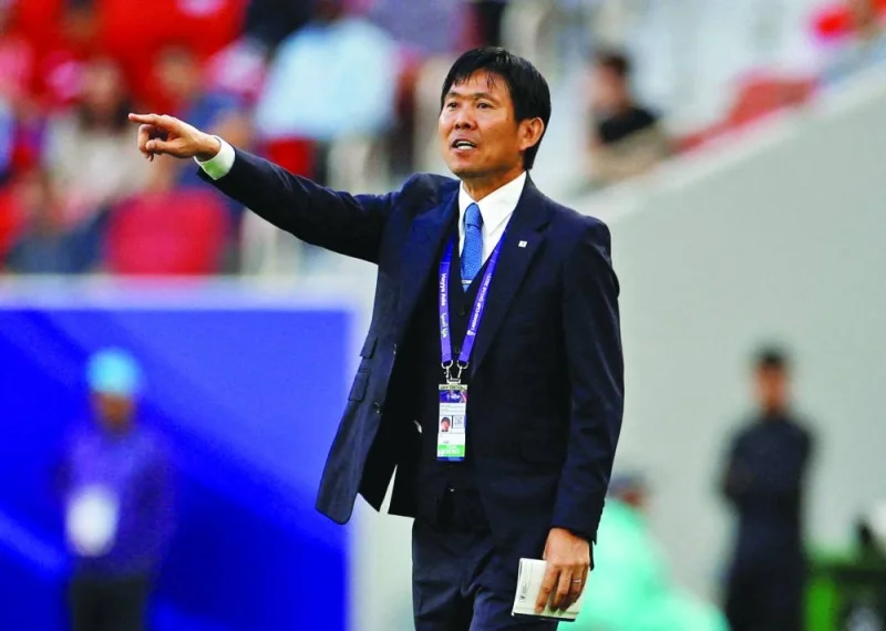 
Japan coach Hajime Moriyasu gestures during the Asian Cup Group D match against Vietnam at Al Thumama Stadium in Doha on Sunday. (Reuters) 