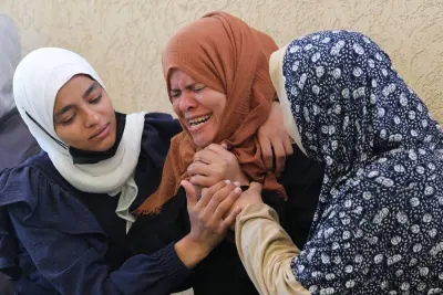 A Palestinian woman reacts after her son was killed in an Israeli strike at the European hospital in Khan Younis in the southern Gaza Strip, Thursday. REUTERS