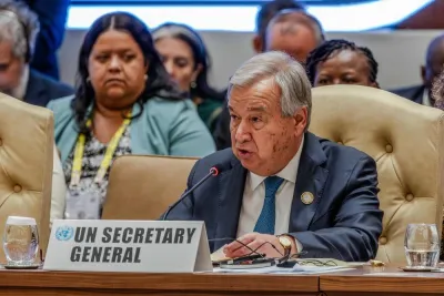 Secretary General of the United Nations Antonio Guterres delivers his speech during the closing session of the 19th Summit of Heads of State and Government of the Non-Aligned Movement (NAM) in Kampala on Saturday. AFP
