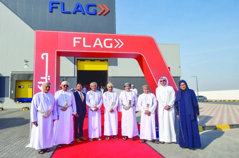 Qatari and Omani dignitaries at the GWC&#039;s wholly-owned subsidiary FLAG&#039;s state-of-the-art logistics facility at Khazaen Economic City in Oman.