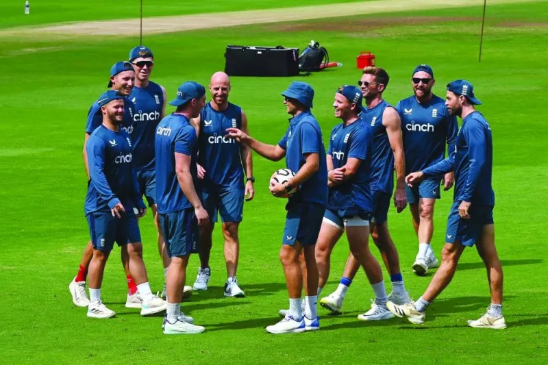 
England’s players are seen during a practice session at the Rajiv Gandhi International Cricket Stadium in Hyderabad on the eve of their first Test against India. (AFP) 