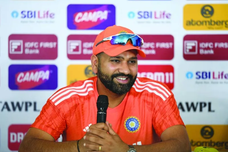 
India’s captain Rohit Sharma speaks during a press conference on the eve of the first Test against England. (AFP) 