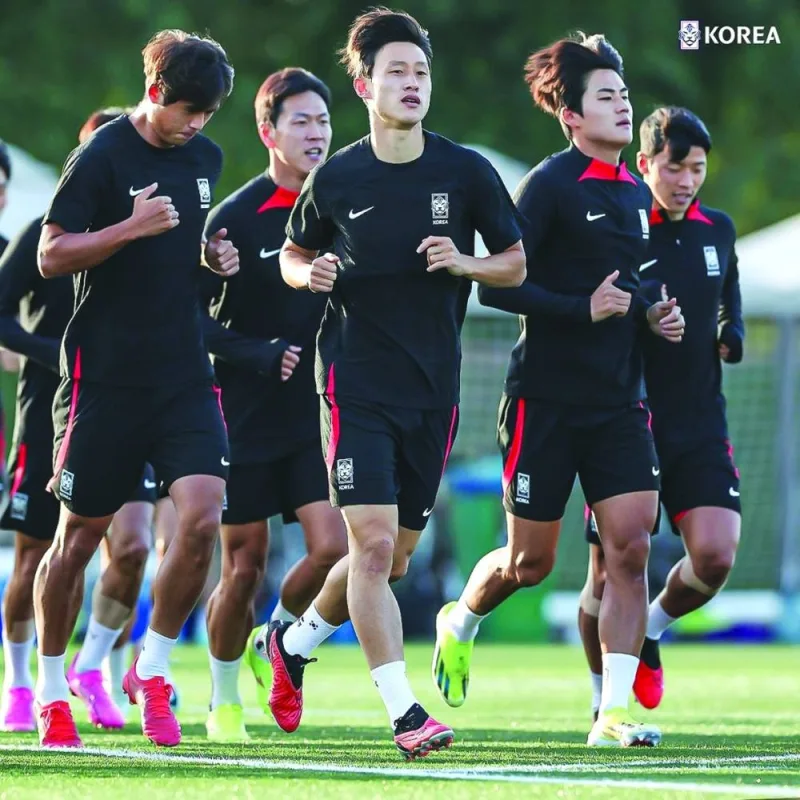 South Korean players train in Doha on Monday.
