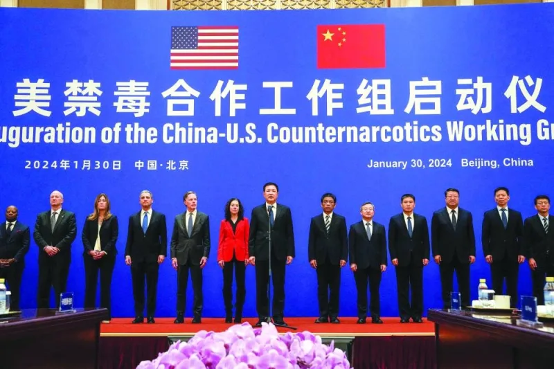 
The delegates of the US-China Counternarcotics Working Group at the Diaoyutai State Guesthouse in Beijing. 